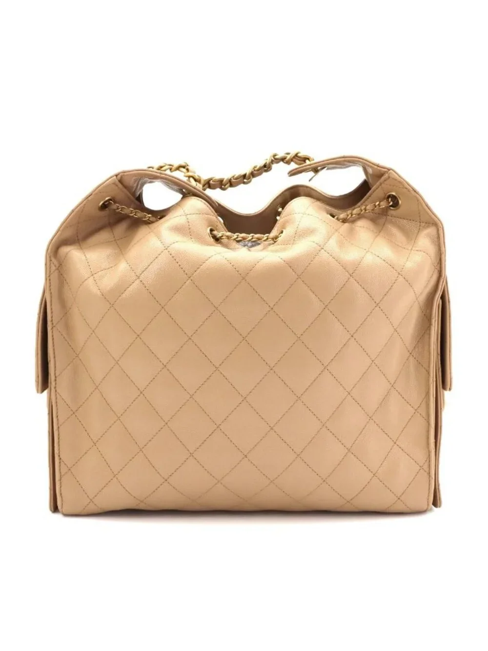 Chanel 25 Small Shoulder Bag Caviar Leather Beige Gold